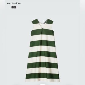 Marimekko Uniqlo Green and White Striped Midi Dress (XL)